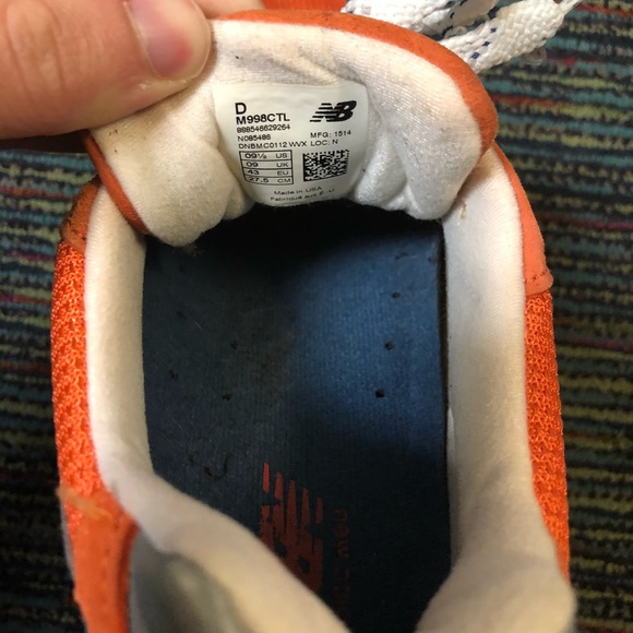 New balance 998 CTL Orange Navy Suede Sneakers 9.5 - Picture 6 of 7